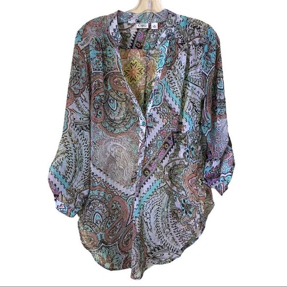 CATO Sheer Graphic Tunic Blouse Size Medium Coverup - Picture 1 of 10